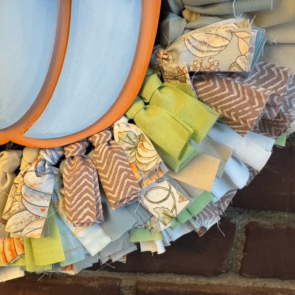 Fall Pumpkin Rag Wreath - Picture 4 of 6